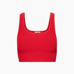 Sculpt Ribbed Knit Squareneck Cropped Tank [Red]
